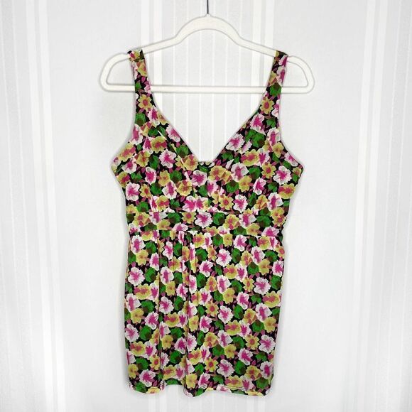 INC International Concepts Sleeveless Floral Pleated Tank Top Blouse Medium Pink - Picture 1 of 10